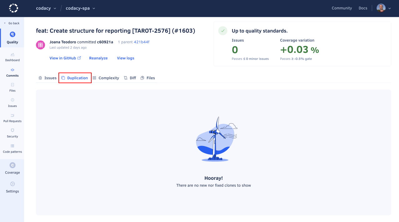 New duplication for a commit