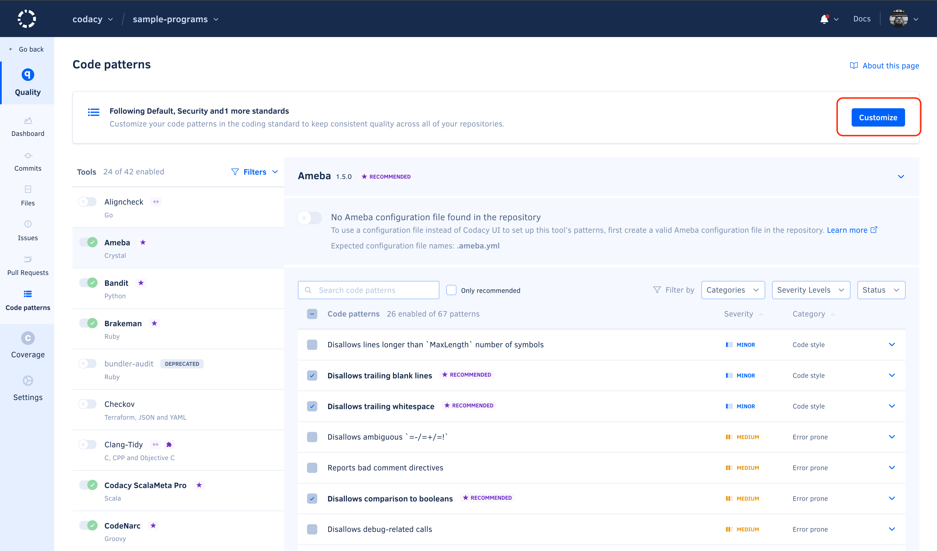 Customize applied coding standards