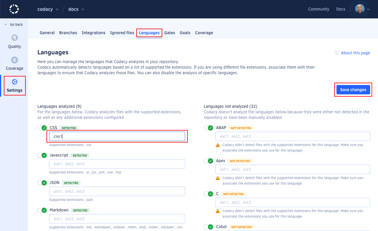 Configuring file extensions