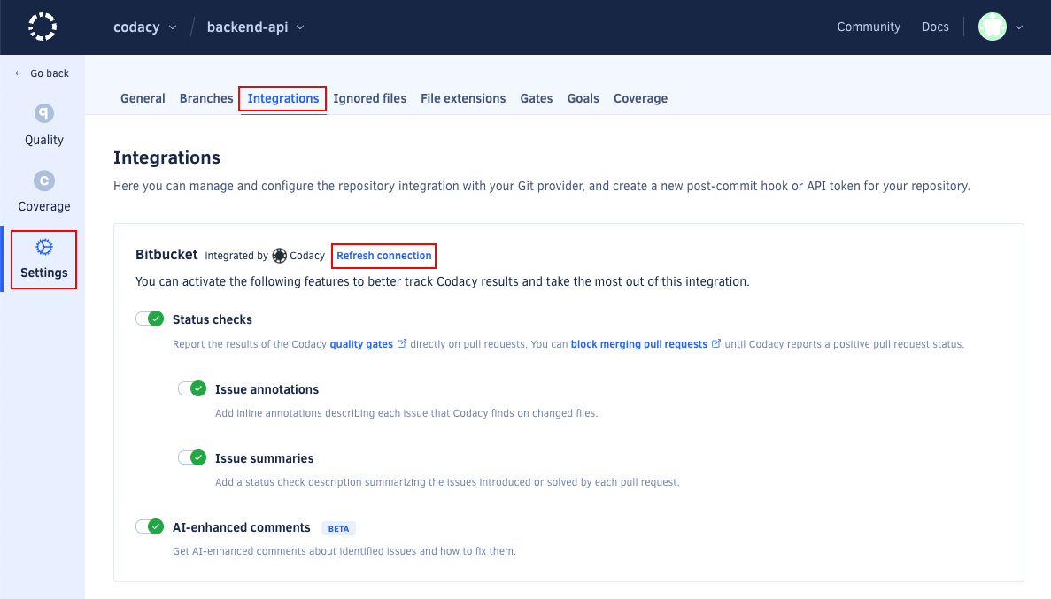 Refresh Bitbucket integration